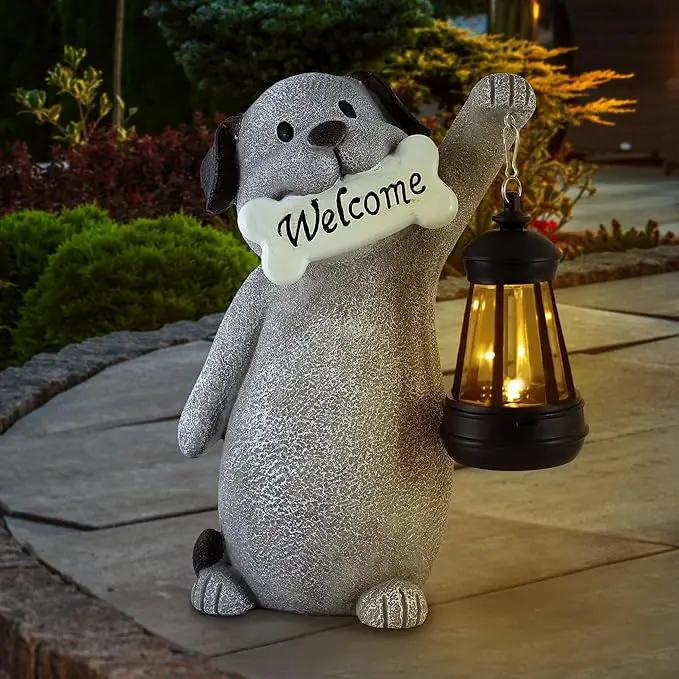 Solar Dog Statues for Garden Decor - Outdoor Dog Figurines with Solar Lantern for Yard Patio Lawn Balcony Ornaments - Garden Gifts for Mothers Day, Grandma, Easter by GreenHaven Gardens