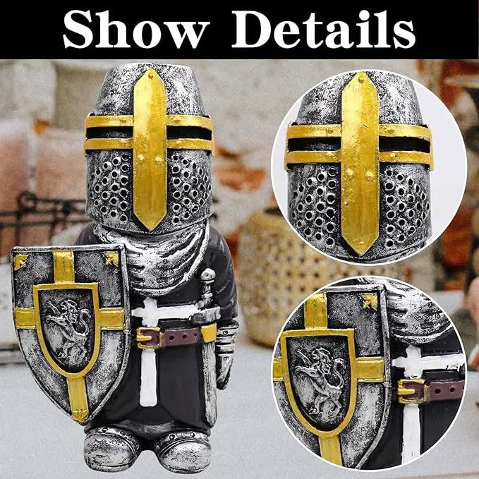 nezababy Knight Gnomes Guard Garden Statue Decoration Medieval Wee Crusader Battle Swordsman Fighting Outdoor Figurines Lawn Decor Resin (F) by GreenHaven Gardens