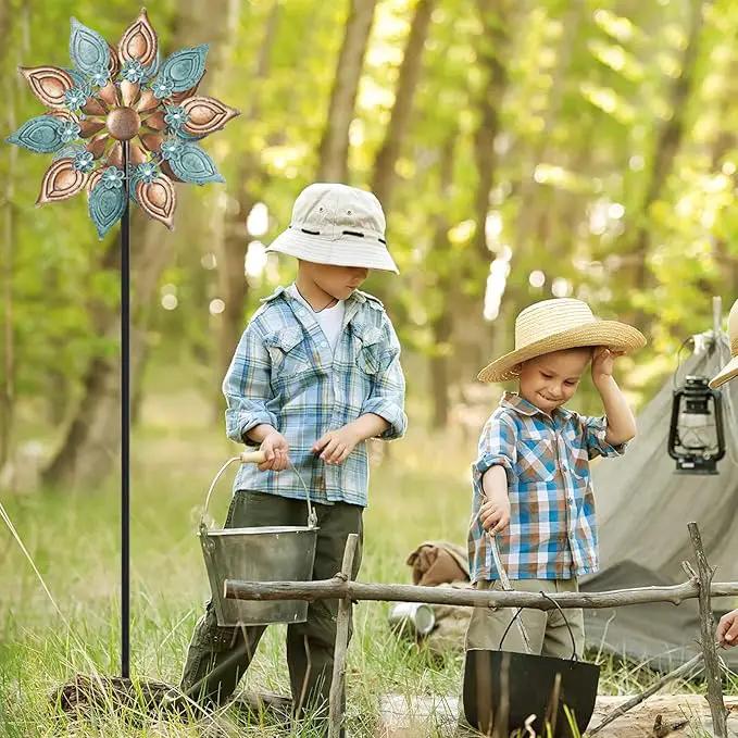 Decoroca Outdoor Wind Spinners Copper - 360 Degrees Metal Swivel Flowers&Leaves Wind Spinners for Patio, Lawn, Yard and Garden - for Classical Style - Festival Outdoor Decor by GreenHaven Gardens