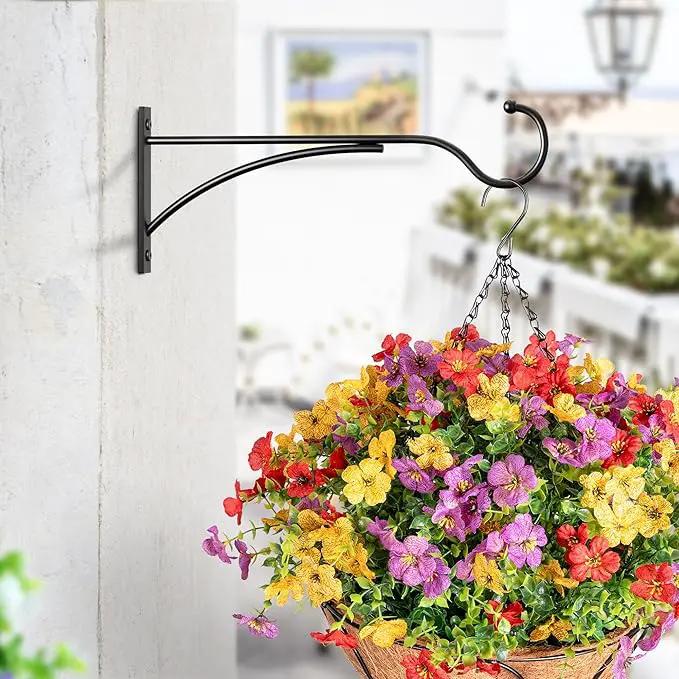Outdoor Plant Hanging Hooks for Wall: 11 Inch Black Metal Bracket for Hanging Baskets, Bird Feeders, Wind Chimes, Flower Baskets, Yoga Mat, Lanterns. 2 Pack by GreenHaven Gardens