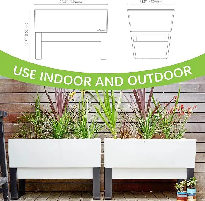 Glowpear Self Watering Planter Box - 29.5", White - UV Stable, Scalable Urban Raised Garden Bed with Water Gauge, Indoor Outdoor for Vegetables, Flowers, Herbs, and Succulents, Gardening by GreenHaven Gardens