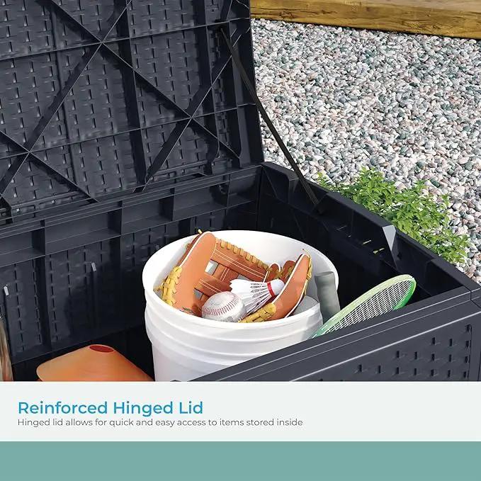 Suncast 73 Gallon Medium Resin Wicker Indoor/Outdoor Storage Box for Garden Tools, Pool Accessories, and Patio Cushions, Cyberspace by GreenHaven Gardens