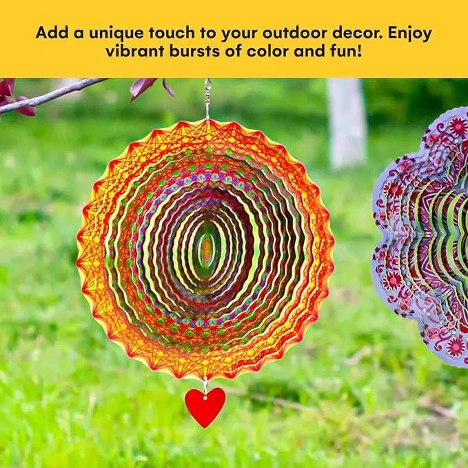 SteadyDoggie 12-Inch Wind Spinner Mandala Thangka - 3D Stainless Steel Laser Cut Metal Art - Reflective Geometric Pattern Kinetic Yard Decoration - Hanging Wind Spinners for Indoor and Outdoor Use by GreenHaven Gardens