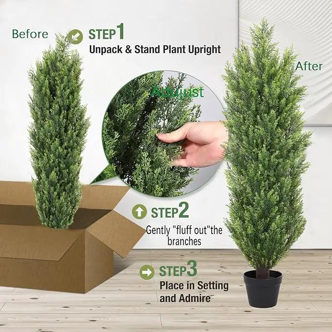 THE BLOOM TIMES 4ft Topiary Trees Artificial Outdoor 2 Pack – UV Resistant Faux Cedar Pine Cypress Bushes and Shrubs, Fake Potted Plants for Front Porch Outside Planter Patio Decor, Set of 2 (4 Foot) by GreenHaven Gardens