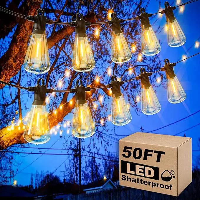 LED Outdoor String Lights, 50 FT Waterproof Patio Lights with 25+2 ST38 Vintage Edison Shatterproof Bulbs, Connectable Dimmable Hanging Lights for Backyard Bistro Cafe Garden Gazebo - Warm White by GreenHaven Gardens