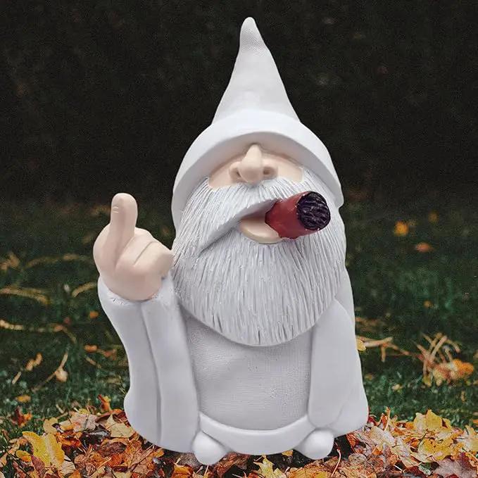 MINICAR 8'' H Funny Middle Finger Gnomes Statues Outdoor Decor, Naughty Smoking Wizard Sculptures Garden Yard Lawn Decorations, Unique Paintable Gifts by GreenHaven Gardens