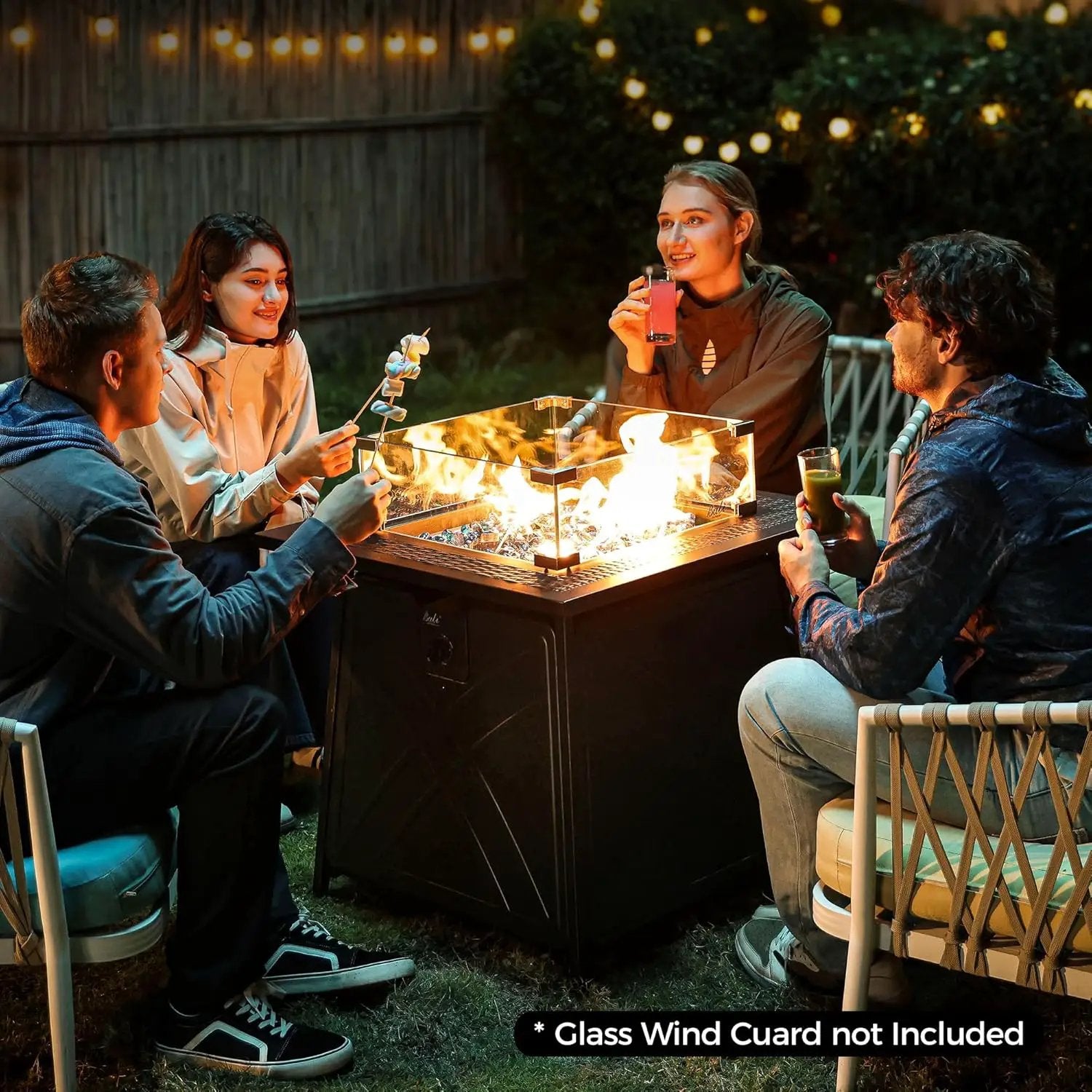 BALI OUTDOORS Gas FirePit Table, 28 inch 50,000 BTU Square Outdoor Propane Fire Pit Table with Lid and Blue Fire Glass by GreenHaven Gardens
