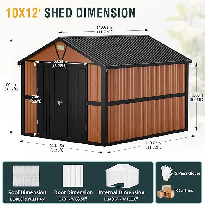 10x12 Ft Outdoor Storage Shed, Extra Large Metal Shed with Lockable Doors, 2 Windows, Outside Steel Tiny House Ideal for Garden, Backyard, Patio Utility, Tool Storage, Chicken Coops by GreenHaven Gardens
