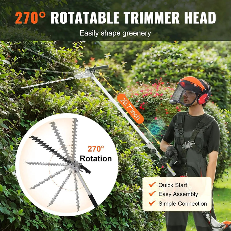 VEVOR 43cc 6-in-1 Multi-Functional Trimming Tool, Hedge Trimmer, Weed Eater, String Trimmer, Brush Cutter, Edger, Pole Saw Chainsaw Pruner with Extension Pole, w/EPA, CE and EMC Certification by GreenHaven Gardens