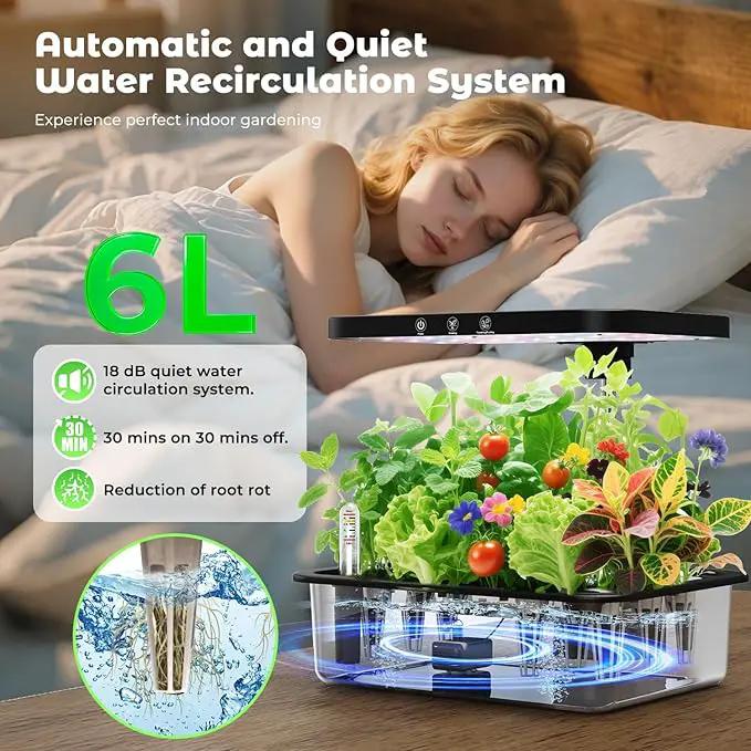 Stainless Steel Hydroponics Growing System kit Indoor Garden: 15 Pods Herb Garden with 24W Full Spectrum Grow Light, Hydroponic Gardening System with Silent Pump, Planting Height Up to 19.7" by GreenHaven Gardens
