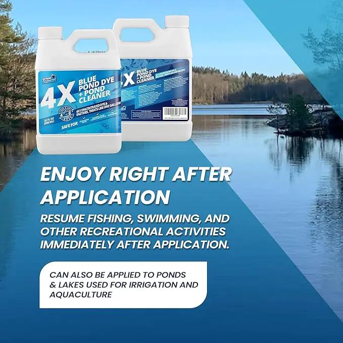 32oz 4X Blue Pond Dye + Pond Cleaner, Blue Dye for Ponds and Lakes, 2-in-1 Lake Colorant + Enzymes, Makes Murky Water Clean & Beautiful, Keeps The Water Cool, Clear, and Ideal for Fish & Wildlife by GreenHaven Gardens
