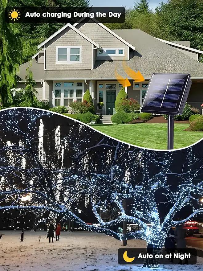 4 Pack 400 LED Solar String Lights for Outside, Solar Christmas Lights Outdoor Waterproof, Green Wire Twinkle Light with 8 Lighting Modes for Xmas Tree Wedding Party Garden Decorations (Cool White) by GreenHaven Gardens