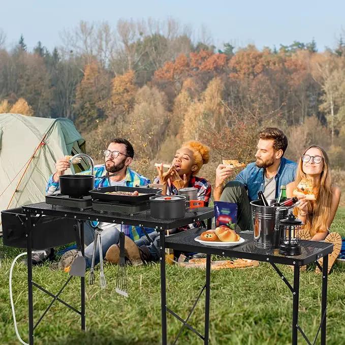 REDCAMP Portable Grill Table with Sink for Outside, Lightweight Aluminum Frame Folding Grill Stand Table with Adjustable Height for Camping Picnic Cooking BBQ, 36 x 20 x 31 in, Black by GreenHaven Gardens