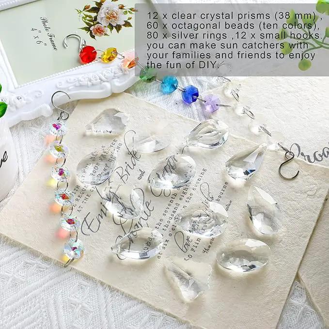 12Pcs Clear Crystal Suncatchers Prisms DIY Kit,Glass Suncatchers Hanging Crystals Ornament,Sun Catcher with Glass Beads,Prisms Rainbow Pendant for Window Home Office Garden Decoration by GreenHaven Gardens