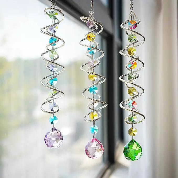 H&D HYALINE & DORA Set of 3 Crystal Sun Catcher for Window Hanging Double-Spiral Gazing Ball Spiral Tail Rainbow Maker Wind Spinners Outdoor for Garden, Patio, Porch, Christmas by GreenHaven Gardens