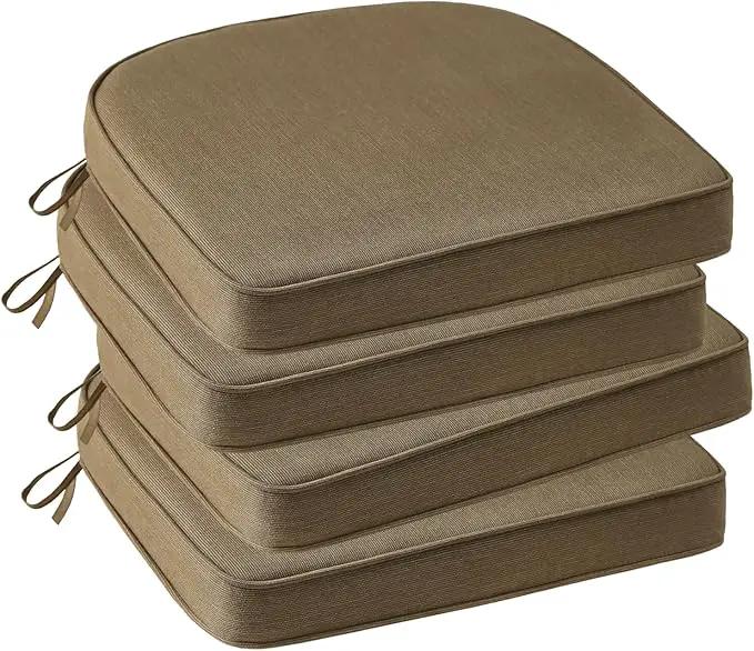 Outdoor Sunbrella Round Corner Seat Cushion, 17"x16"x2", Set of 4, Non Slip Seat Cushion Pads with Removable Cover for Patio Furniture, Garden Yard Lawn, Specrtum Caribou by GreenHaven Gardens