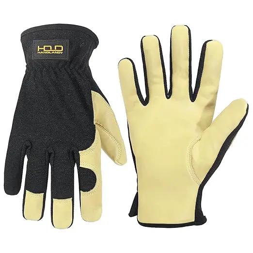 HLDD HANDLANDY Mens Leather Gardening Gloves, Utility Work Gloves for Gardening, Yardwork, Construction, Mechanics by GreenHaven Gardens