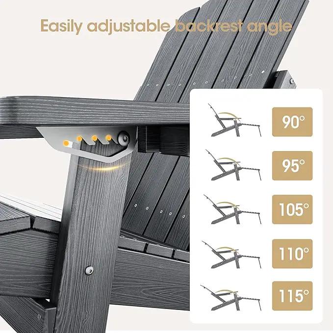 Adjustable Backrest Folding Adirondack Chair with Ottoman & 2 Cup Holders, HIPS Weather Resistant Adirondack Chair, Outdoor Fire Pit Chair for Beach, Pool, Deck, Porch, Yard, Lawn, Grey by GreenHaven Gardens
