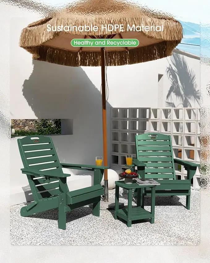 Adirondack Chairs Set of 2, Outdoor Fire Pit Chairs, HDPE All-Weather Adirondack Chairs with Cup Holder, Lawn Chair for Deck, Patio, Garden (Green) by GreenHaven Gardens