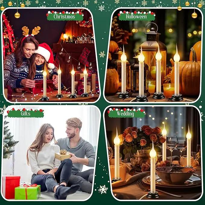 Enhon 4 Pack Rustic Country Candle Lights with Replacement Silicone Bulb, C7 0.6W Electric LED Christmas Window Candles Plug in, UL Certification Warm White Candlestick Lamp, 5 FT Cord, On/Off Switch by GreenHaven Gardens
