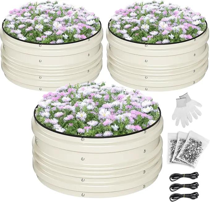 WORKPRO 3Pcs 2x2x1ft Galvanized Raised Garden Bed Set, Rust & Corrosion Protection, Easy Assembly, Safe Edge, Ideal for Vegetables & Flowers, White by GreenHaven Gardens