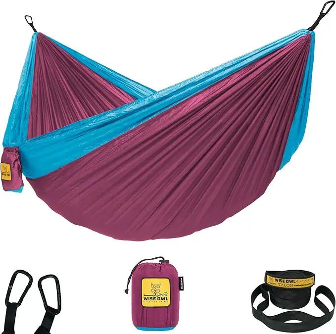 Wise Owl Outfitters Camping Hammock – 500lbs Portable Hammock with Tree Straps - Travel, Backpacking, Hiking, Outdoors Camping Gear - Single or Double by GreenHaven Gardens