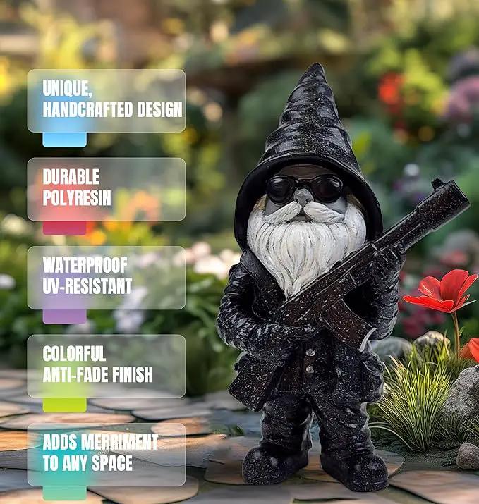 Better Office Products Garden Gnome Statue, 8" Height, Handcrafted Waterproof, UV-Resistant Polyresin Lawn Patio Porch Ornament Decoration (Stone Cold Hitman) by GreenHaven Gardens