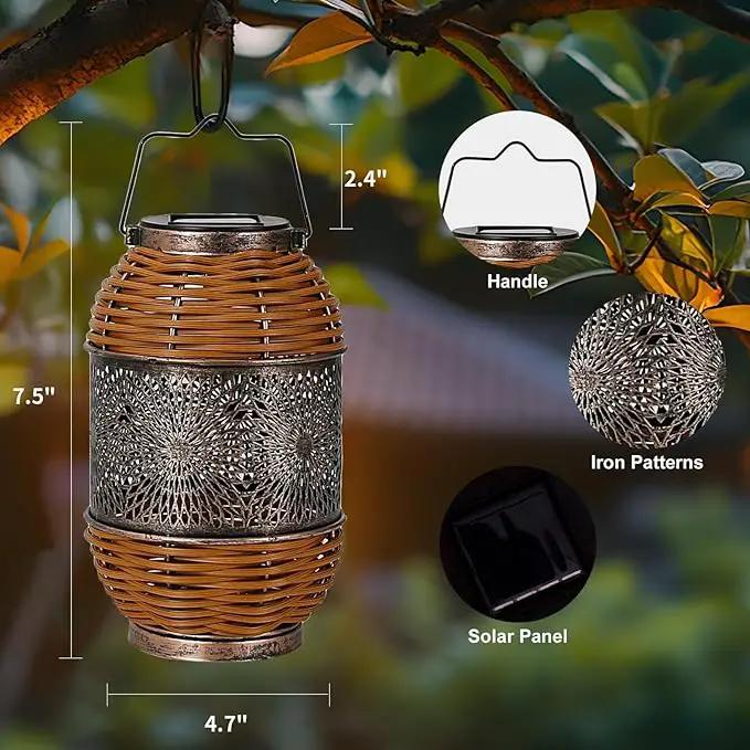 2 Pack Solar Lanterns Outdoor,Rattan with Metal Decorative Garden Hanging Lanterns Waterproof Christmas Gifts for Women LED Light with Handle for Table,Patio,Pathway,Pergolas,Tree,Yard,Fence,Hook by GreenHaven Gardens