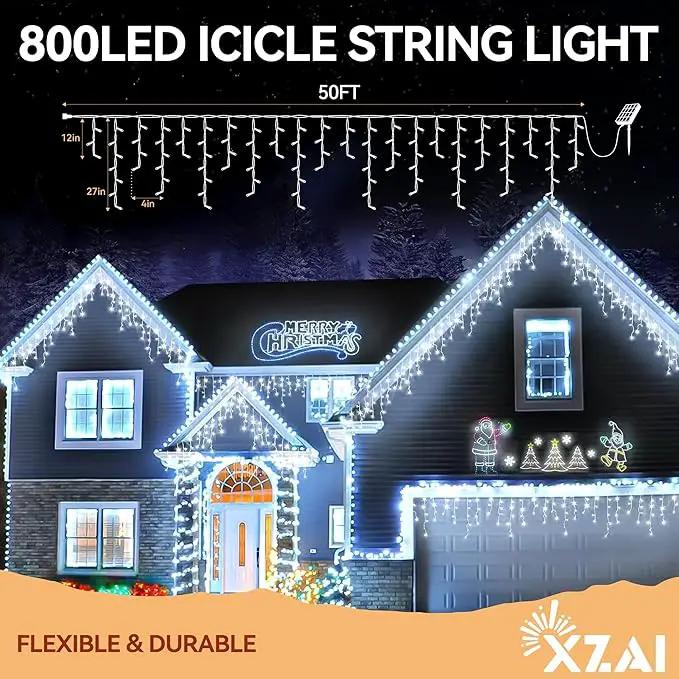 XZAI Solar Icicle String Lights 800LED 50FT Cool White Remote Connectable 2400mAh USB Rechargeable 8 Modes Timer Dimmable IP65 Waterproof Twinkle for Outdoor Christmas & Wedding & Party Decors by GreenHaven Gardens