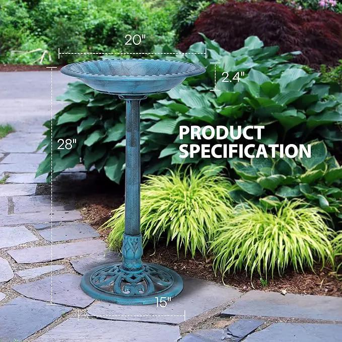 VIVOHOME 28 Inch Height Polyresin Lightweight Antique Outdoor Garden Bird Bath Blue by GreenHaven Gardens