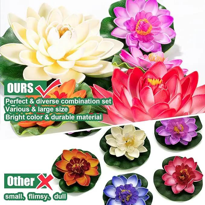 Artificial Lily Pads for Pond, 11in & 6in Artificial Flowers Floating Foam Lotus Flower with Fake Lily Pads, for Pool Garden Koi Fish Pond Aquarium Pool Wedding Decor, 14PCS by GreenHaven Gardens