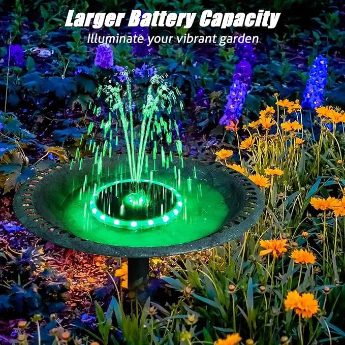 SZMP Solar Fountain, 4W Solar Powered Bird Bath Fountains with 4000 Battery, Color LED Lights, Outdoor Water Feature Fountain Pump with 7 Nozzle and 4 Fixers for Garden, Patio, Pond, and Pool by GreenHaven Gardens