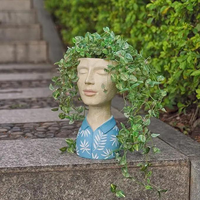 DiliComing Face Planter Pot Head Planter - Unique Planters Resin Male Bust Outdoor Planter Blue Head Planters for Indoor Plants Flower Pot Planter with Face Cute Plant Pots 5 x 6 x 10.5 Inch by GreenHaven Gardens