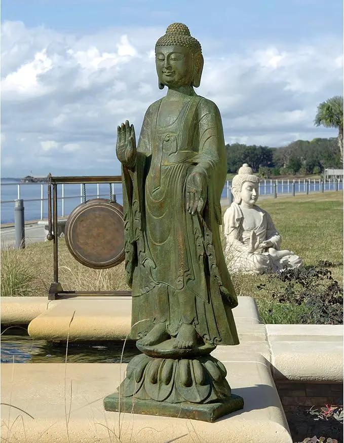 Design Toscano Enlightened One Asian Decor Indoor/Outdoor Garden Statue, 12 inches Wide, 40 inches Tall, Cast Stone Resin, Green Bronze Finish by GreenHaven Gardens
