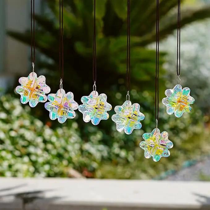 Set 6,AB Coating Four Leaf Lucky Clover Crystal Prisms Suncatchers for Windows,Rainbow Maker Hanging Prisms for Wedding Party Tree Garlands Ornaments Christmas Decorations Clearance,45mm by GreenHaven Gardens