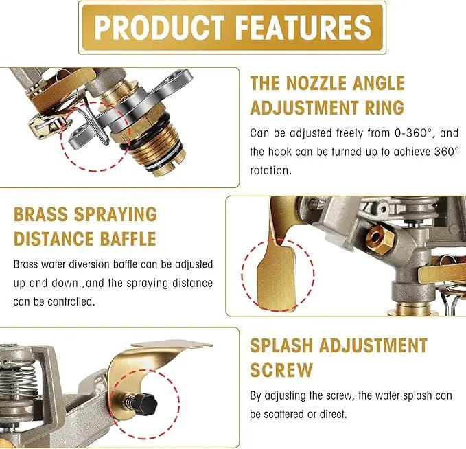Impact Sprinkler Head Brass Pulsating Sprinkler Lawns Garden Adjustable 360 Degrees Watering Heavy Duty Sprinkler Head with Nozzles for Yard and Grass Irrigation (5 Pieces) by GreenHaven Gardens