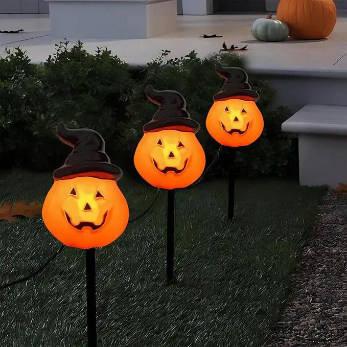 Halloween Decorations Wizard Hat Pumpkin Outdoor String Lights, 4 Pack Halloween Pumpkin Hat Pathway Marker Stake Lights with 4 C7 LED Bulbs for Outdoor Halloween Party Garden Garden Lawn Walkway by GreenHaven Gardens