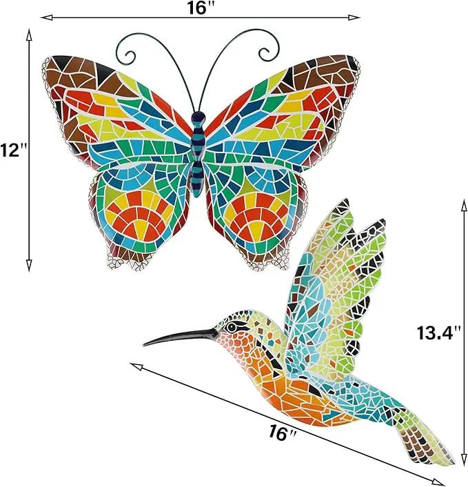 Adroiteet 16 Inch Large Wall Decor, Set of 2 Butterfly Hummingbird Metal Wall Art, Bird Wall Sculpture Hanging Decorations, Perfect for Garden Yard Fence Home Kitchen Bedroom Outdoor Indoor by GreenHaven Gardens