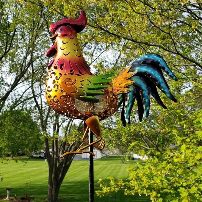 Tryme Rooster Solar Lights Outdoor Decorative Garden Statue Gifts for Chicken Lovers Women Mother Metal Yard Art for Lawn by GreenHaven Gardens