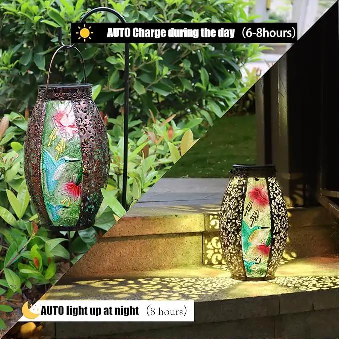 Solar Lanterns Outdoor Hanging Light - Solar Powered Hummingbird Glass LED Lights Decorative Waterproof Tabletop Lamp with Hollowed-Out Design for Indoor Yard Table Patio Garden Pathway Holiday by GreenHaven Gardens