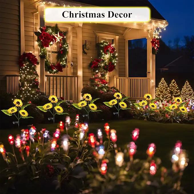 4-Pack Solar Powered Sunflower Garden Lights, LED Outdoor Decor Solar Light Flowers for Yard Patio Ground Lawn Landscape, Decorative Artificial Flower Bright Night Outside by GreenHaven Gardens