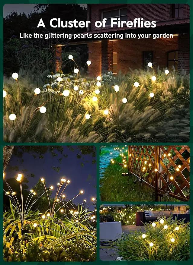 Brightown Solar Garden Lights - 4 Pack 12 LED Firefly Lights, Sway by Wind, Waterproof, Warm White by GreenHaven Gardens