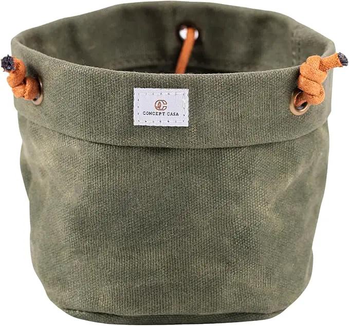 Waxed Canvas Handmade Hanging Planter for Indoor/Outdoor Plants, Hanging Basket Plant Holder Forest Green by GreenHaven Gardens