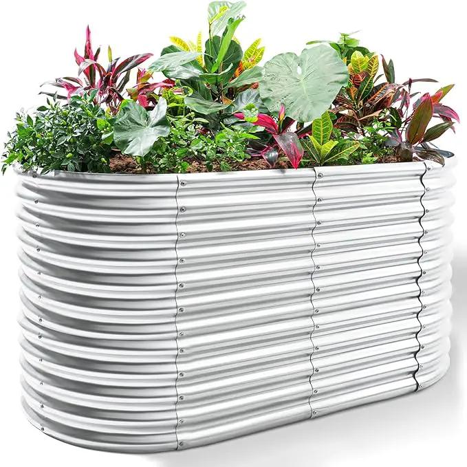 Land Guard 8x4x3ft Oval Galvanized Raised Garden Beds, Large-Capacity Metal Planter Box Outdoor, Durable Deep Raised Garden Bed 3ft Tall, Raised Beds for Gardening Vegetables, Classic Silver by GreenHaven Gardens