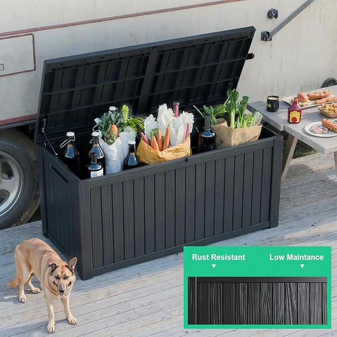 180 Gallon Outdoor Deck Box,Storage Lockable Waterproof Patio Furniture,Garden Tools,Cushions,Pool Accessories Outside Storage Resin Box(Black) by GreenHaven Gardens