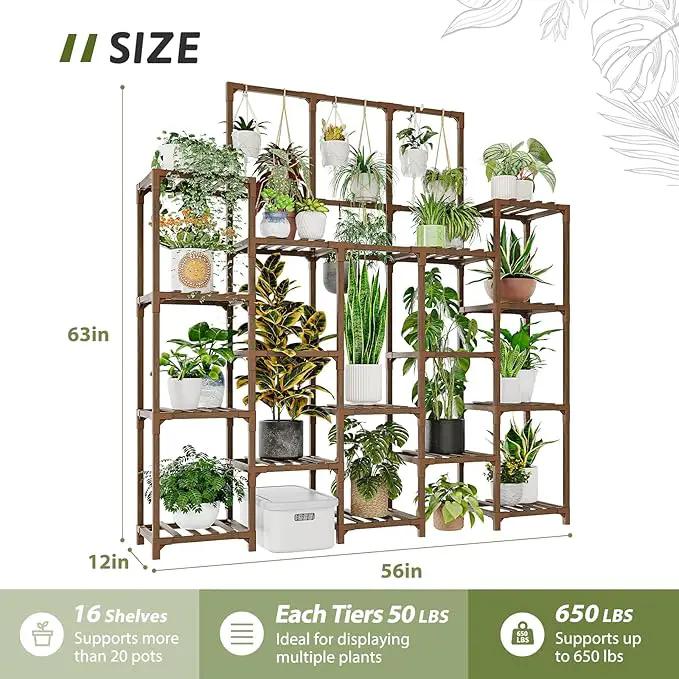 63'' Tall Plant Stand Indoor Outdoor 14-Tier Heavy Duty Plant Shelf for Plants Large Plant Stands for Living Room Garden Balcony Patio Hanging Planter Stand by GreenHaven Gardens