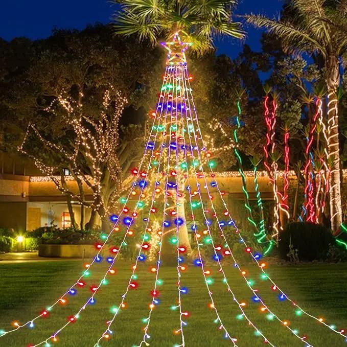Christmas Decoration Lights, Outdoor Christmas String Lights 320 LED 11.5 Ft Waterfall Tree Lights with Big Star Topper 8 Light Modes for Christmas New Year Holiday Garden Yard Indoor Outdoor Decor by GreenHaven Gardens