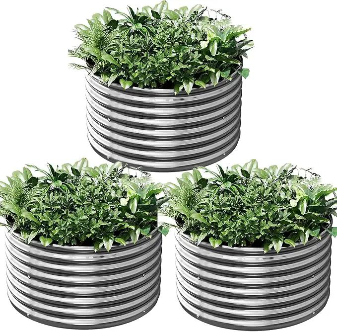 3 Pack 2x2ft Galvanized Raised Garden Bed Outdoor, Metal Garden Bed for Vegetables, Above Ground Garden Box for Flower, Steel Raised Beds for Gardening - 2FTx2FTx10inch by GreenHaven Gardens