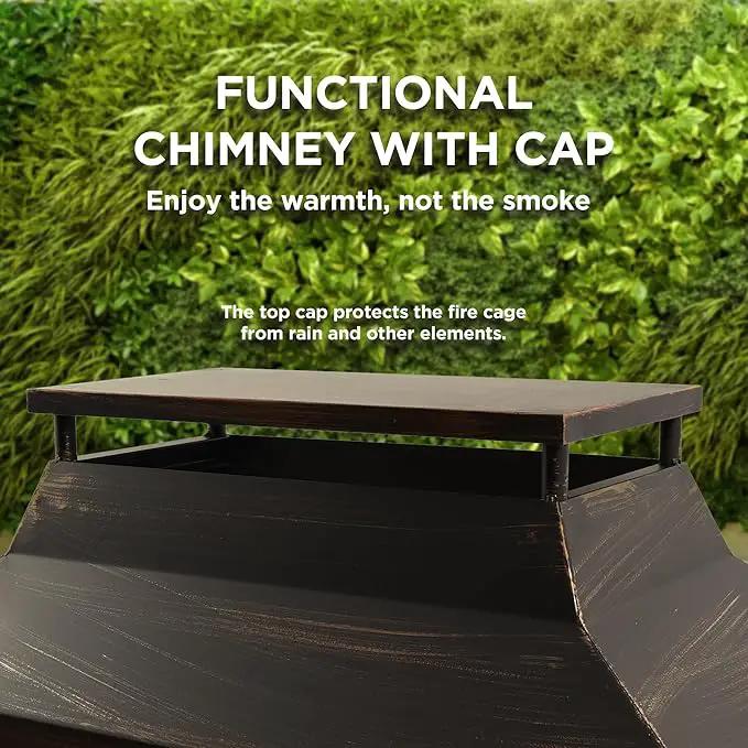 Bestier 37" Fire Pits, Wood Burning Fireplace for Outside Rectangular Chiminea Outdoor Firepits with Poker, Wood Storage, Rain Cover and Removable Fire Grill for Patio, Garden, Backyard, Camping by GreenHaven Gardens