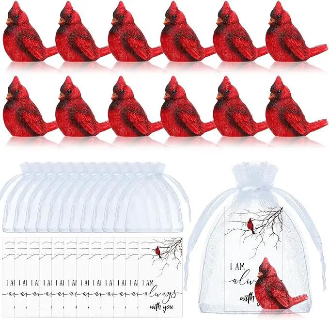 Roowest 36 Pcs Memorial Cardinal Gift Set Include Mini Red Cardinal Bird Statue Figures and Red Feathered Cards and Bags for Sympathy Memorial Gift by GreenHaven Gardens